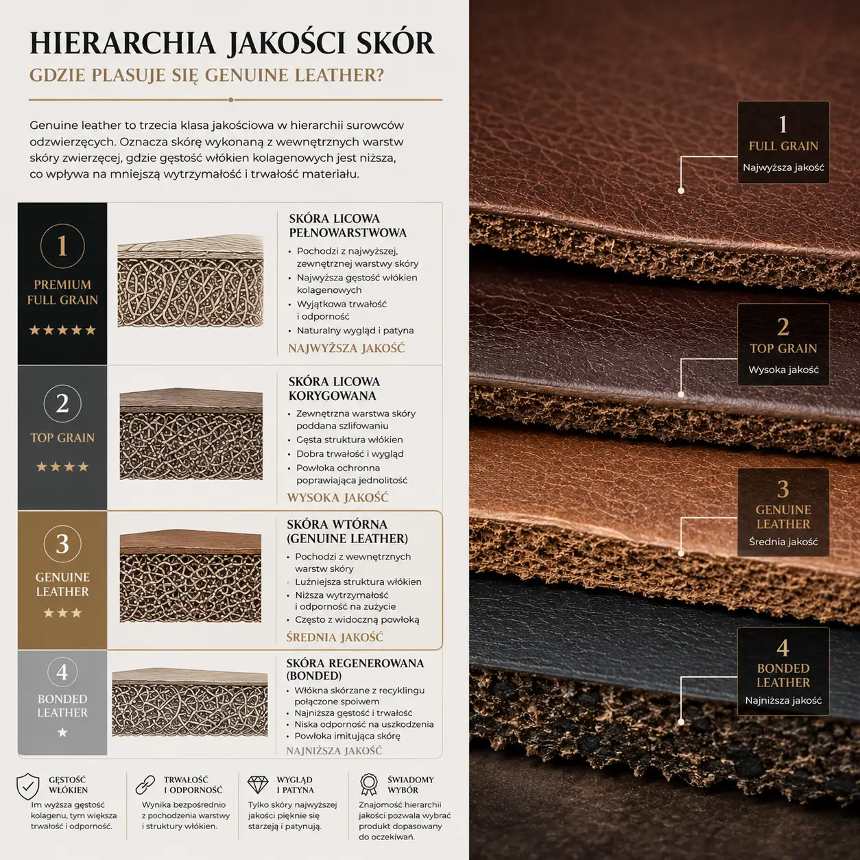 Hierarchia jakości skór – gdzie plasuje się Genuine Leather?