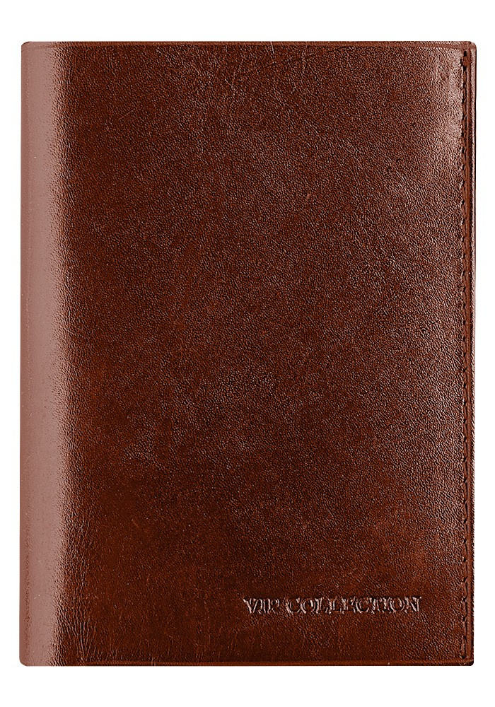 Koniakowy portfel damski Vip Collection Milano II 199 z gładkim frontem i tłoczonym logo marki
