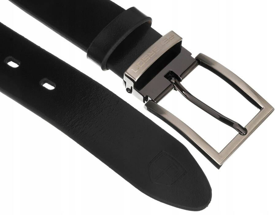 Czarny pasek męski Peterson PS-05M z grafitową klamrą