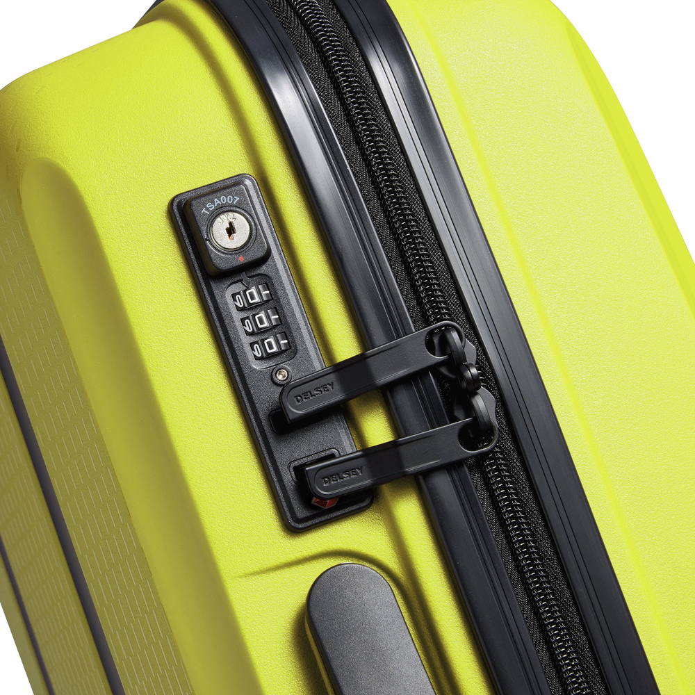 Walizka z polipropylenu unisex Delsey Belmont Plus Slim kabinowa limonkowa - format kabinowy i ergonomiczne prowadzenie