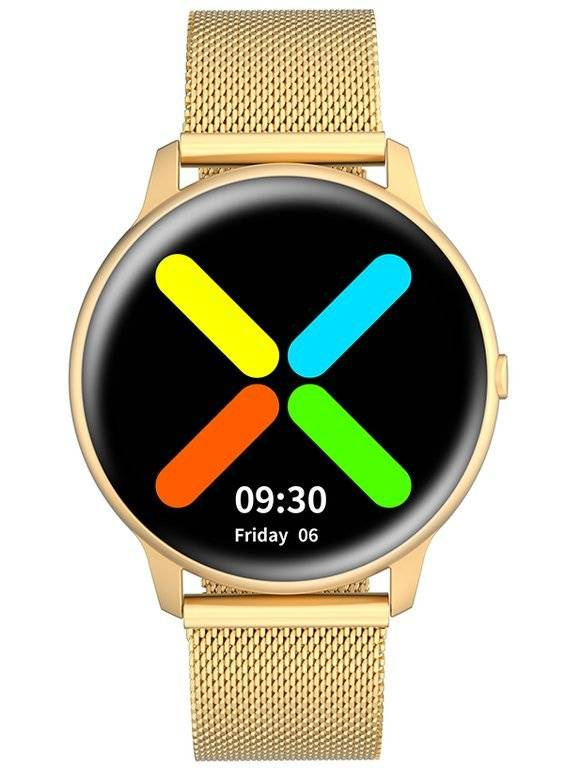 Złoty smartwatch unisex G. Rossi SW015-5 - smartwatch z przodu na białym tle z kolorową tarczą