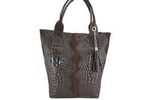 Skórzany shopper bag damski worek croco ciemnobrązowy - Barberini's 375/7-11