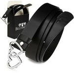 Skórzany pasek damski czarny, srebrna klamra w serca Beltimore D55