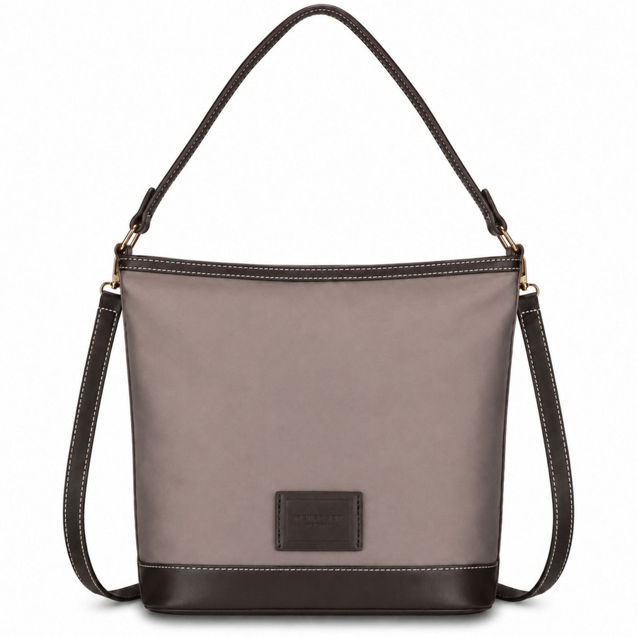 Torebka z poliestru damska Peterson JK6-03 listonoszka crossbody mała ciemnobeżowa - detale zapięcia i wykończenia