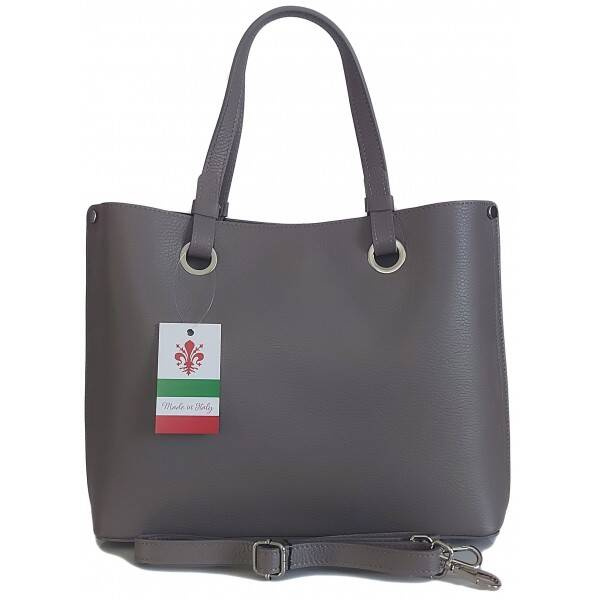 Torebka skórzana damska Vera Pelle VOM65G shopper bag A4 szara - pojemne wnętrze i format A4