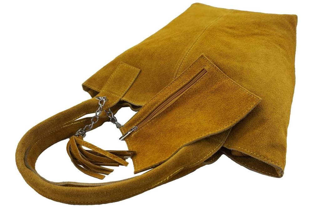 Torebka skórzana zamszowa damska Barberini's 375/8-43 shopper bag A4 ciemnożółta - cecha produktu