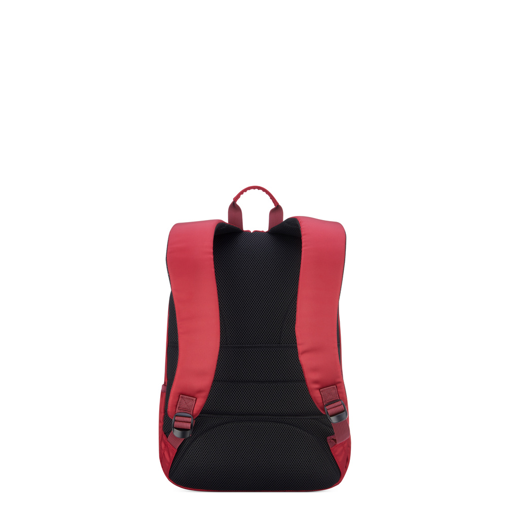 Plecak na laptopa z materiału unisex Delsey Esplanade miejski dwukomorowy czerwony - detale i komory wewnętrzne