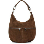 Skórzany worek na ramię torebka zamszowa brązowa Vera Pelle K51