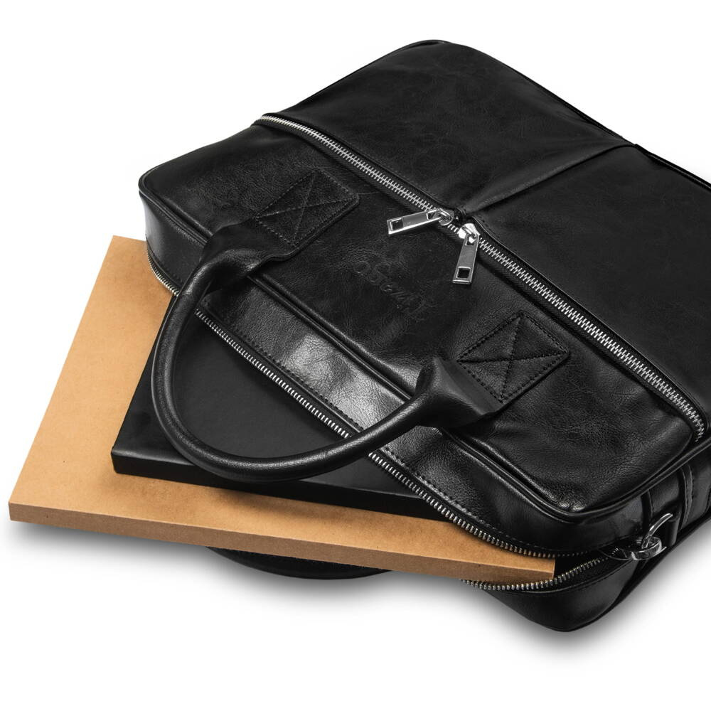 Torba skórzana męska Tizano TM11 na laptopa A4 czarna - ergonomiczny pasek i okucia