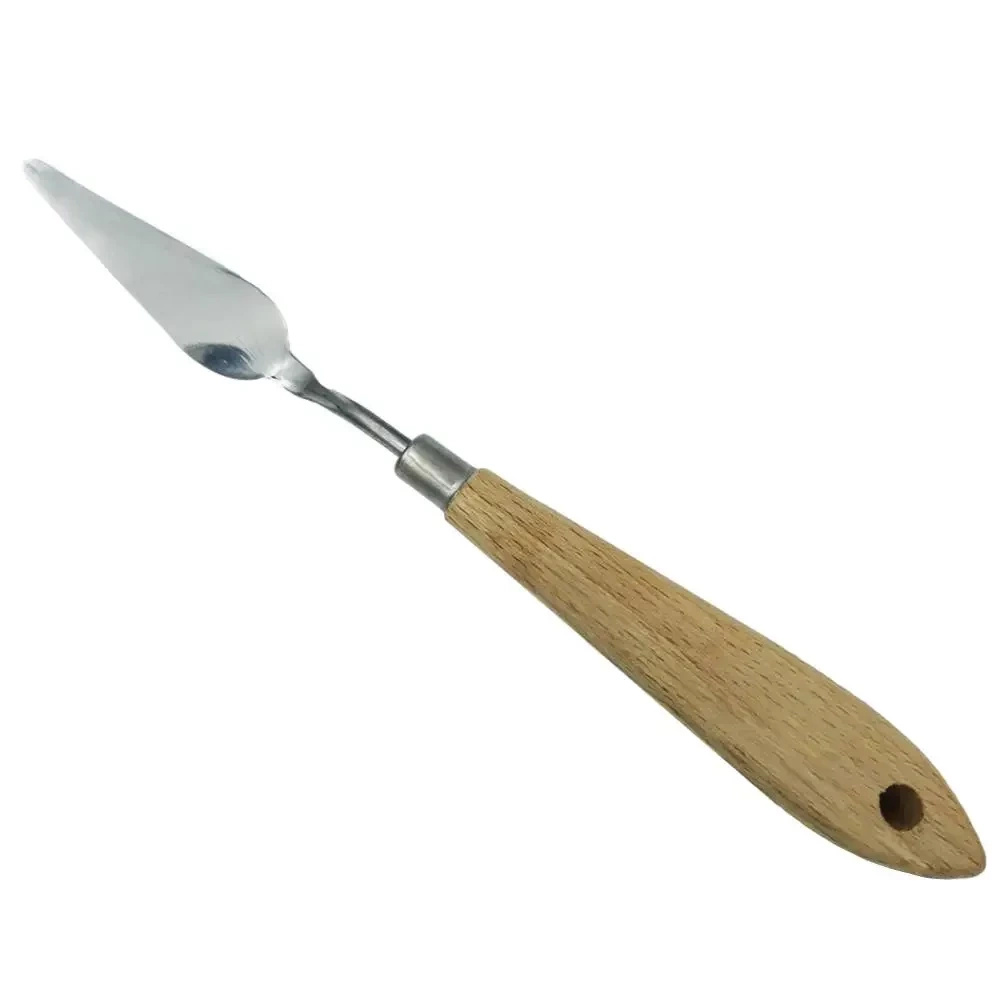 Szpachelka do renowacji do skóry Leather Expert - szpachelka z metalowym ostrzem i drewnianą rączką, ukośnie