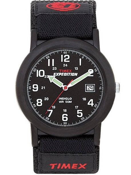 Czarny zegarek męski Timex T40011 - z przodu na białym tle, pasek parciany