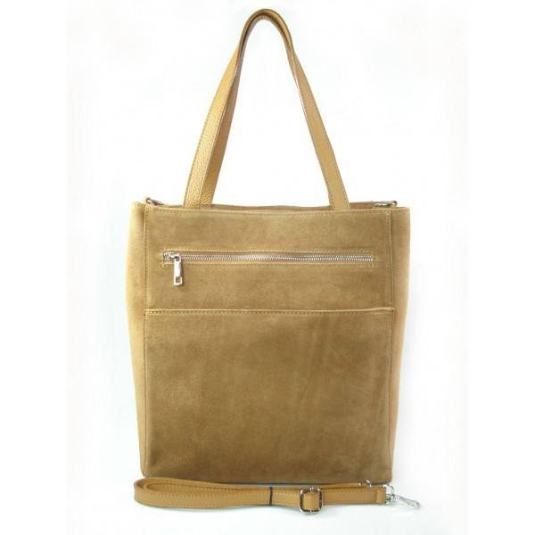 Torebka skórzana zamszowa damska VERA PELLE SV55C shopper bag A4 camel - cecha produktu