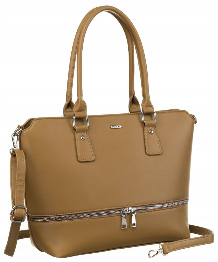 Beżowy shopper damski Rovicky R-072-04 z ozdobnym suwakiem