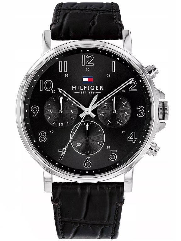 Czarno-srebrny zegarek męski Tommy Hilfiger 1710381 - z przodu na białym tle