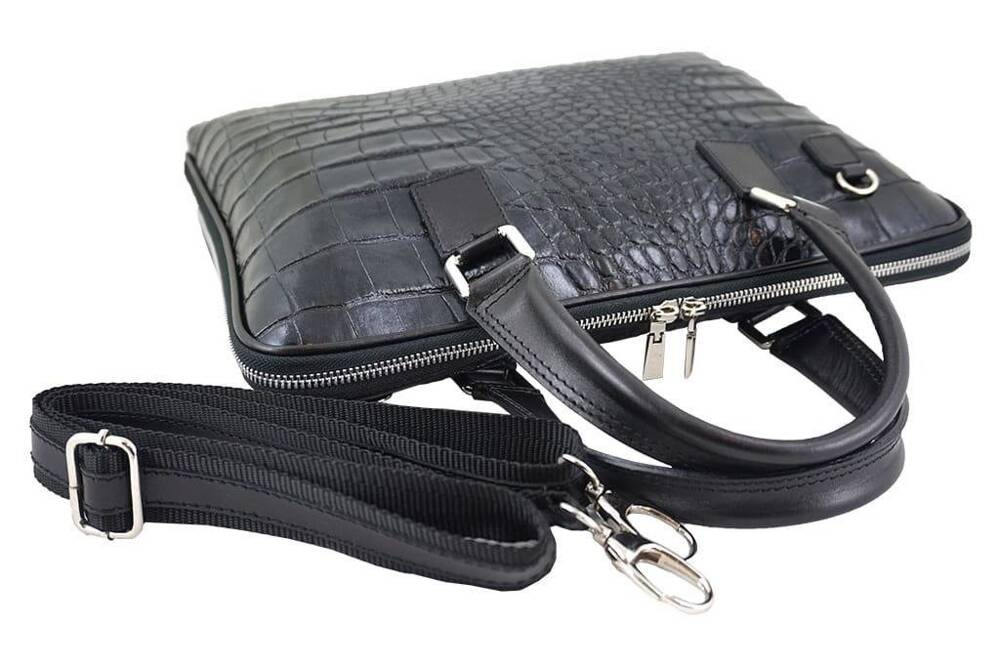 Torba ze skóry naturalnej damska Barberini's 118/1-1 na laptopa aktówka croco A4 czarna - cecha produktu