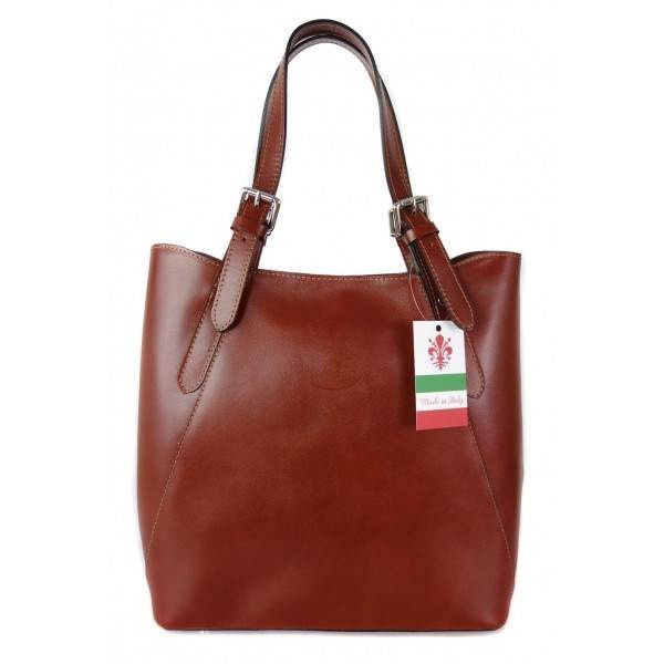 Torebka skórzana damska Vera Pelle V77M shopper A4 brązowa - codzienna elegancja