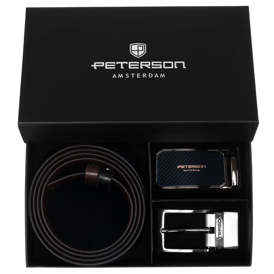 Czarno-brązowy pasek Peterson KL-B016 z dwiema klamrami