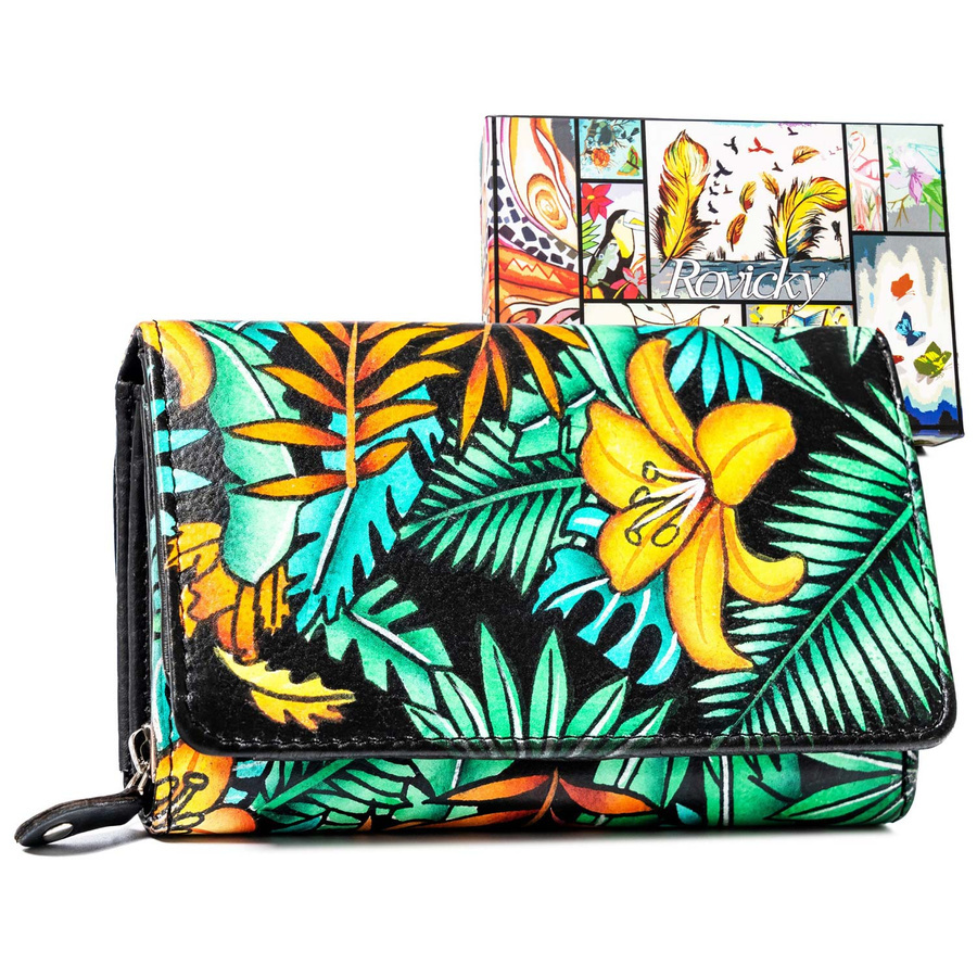Zielony portfel damski Rovicky R-N0493-ART w lilie
