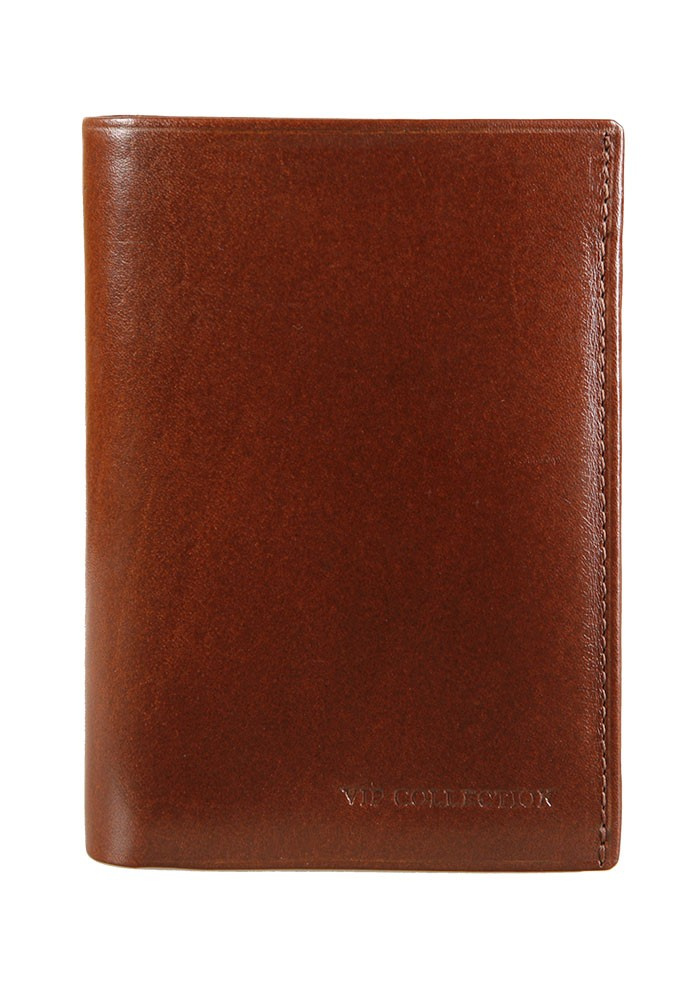Koniakowy portfel męski Vip Collection Milano II 196 w pionowym formacie, z tłoczonym logo marki