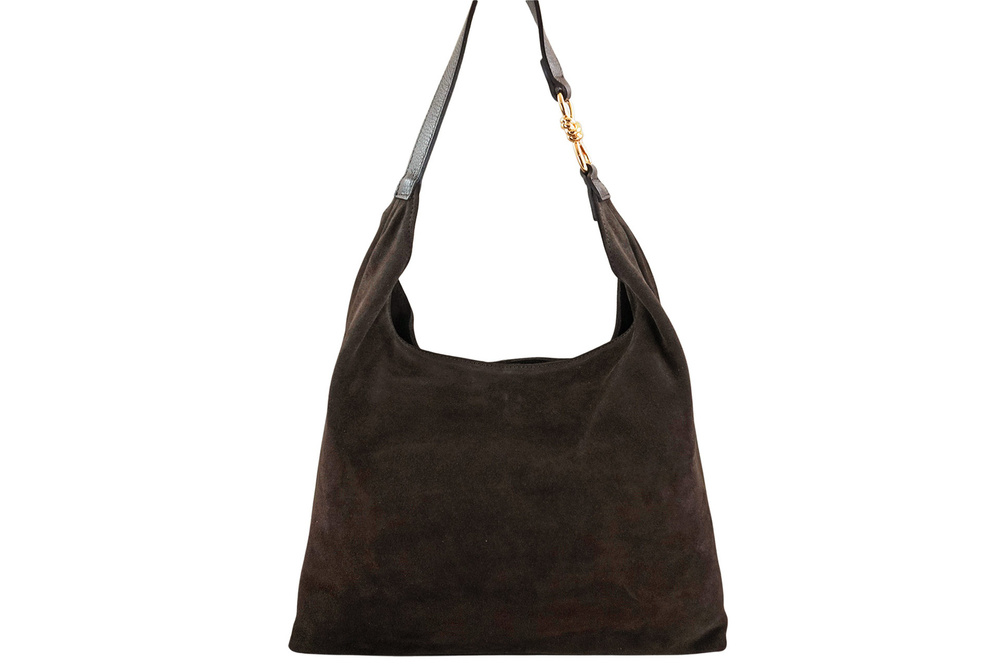 Torebka zamszowa damska Barberini's 1031/1-11 worek hobo mała ciemnobrązowa - faktura zamszu naturalnego