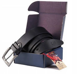 Skórzany pasek męski z klasyczną metalową klamrą czarny Peterson PTN SSK-1 BL