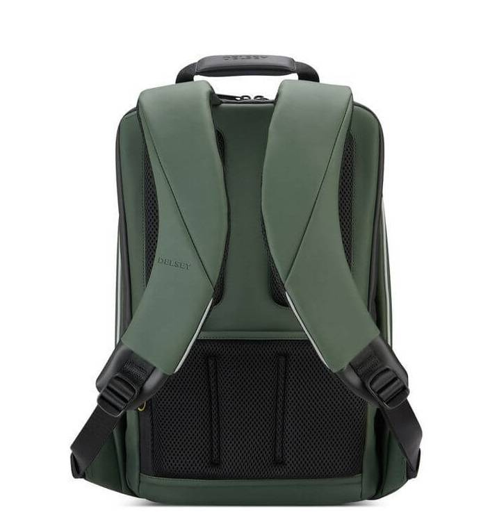 Plecak miejski z materiału wodoodpornego unisex Delsey Securain na laptop 16 zielony - ergonomiczne szelki