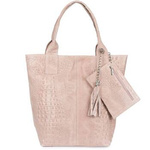 Skórzana torebka damska shopper bag croco pudrowy róż A4 - Vera Pelle L94