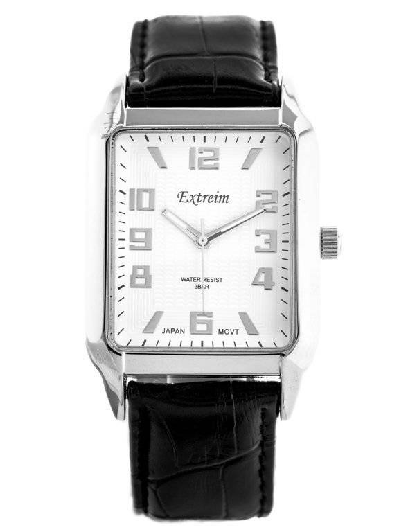 Czarno-srebrny zegarek damski Extreim EXT-9417A-3A - zegarek z przodu na białym tle, pasek z tłoczeniem