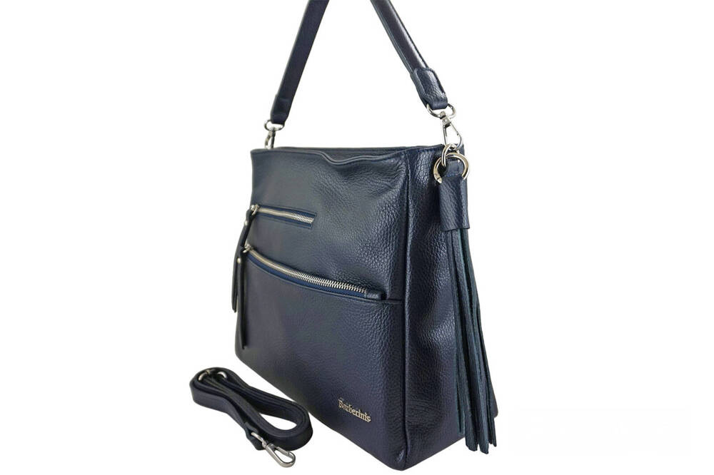 Torebka ze skóry licowej damska Barberini's 972-4 shopper A4 granatowa - cecha produktu