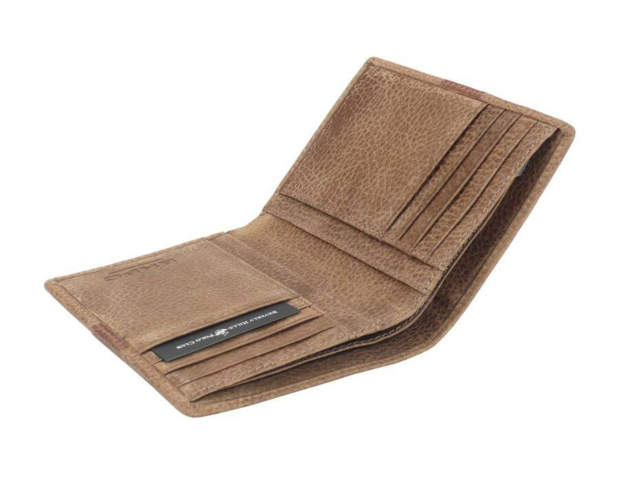 Duży skórzany portfel męski pionowy camel - Beverly Hills Polo BH-274 CA - profil pionowy i ergonomia