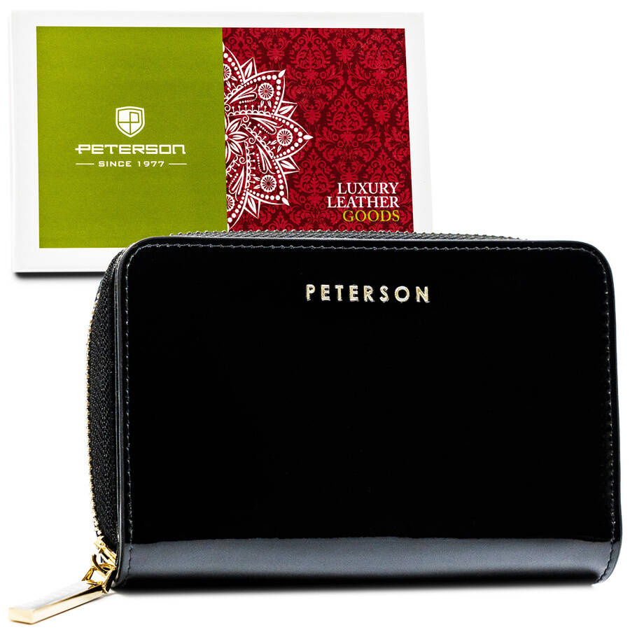 Czarny lakierowany skórzany portfel damski Peterson BC-418