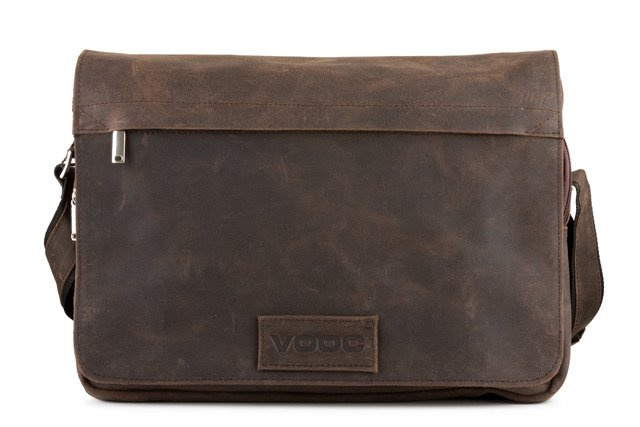 Torba skórzana męska VOOC RDW4 messenger na ramię A4 brązowa - widok wnętrza i przegród