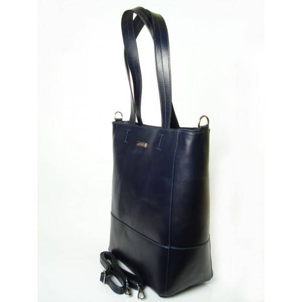 Torebka skórzana damska la BOMBA SB4010BS shopper bag A4 granatowa - widok detali i uchwytów