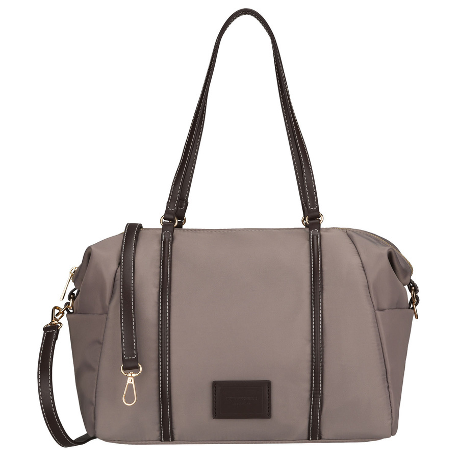 Torebka z poliestru damska Peterson JK6-04 listonoszka crossbody średnia ciemnobeżowa - materiał poliester z bliska