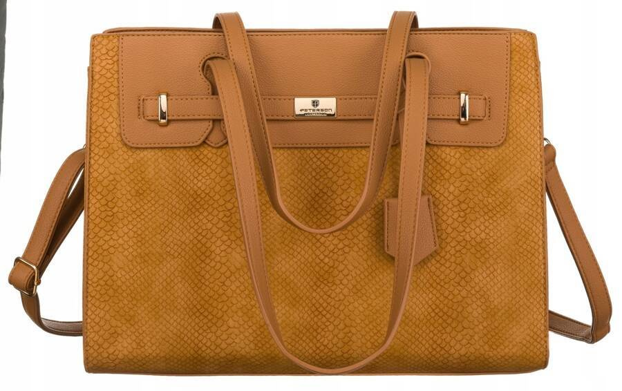 Jasnobrązowy shopper damski Peterson R-1907 we wzór węża