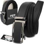 Skórzany pasek męski czarny klamra automatyczna - Beltimore A42