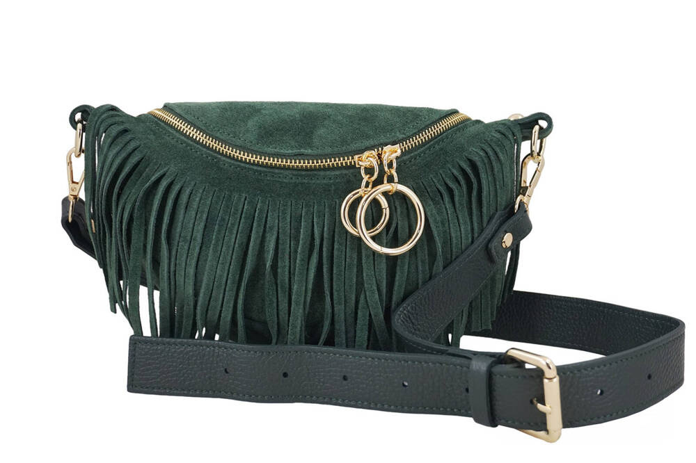 Saszetka skórzana zamszowa damska Barberini's 973-42 nerka crossbody ciemnozielona - cecha produktu
