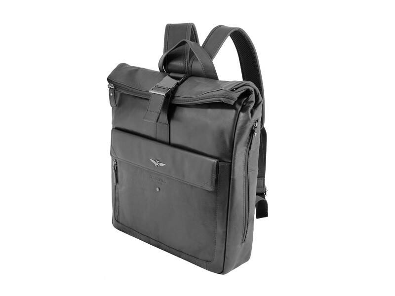 Plecak miejski skórzany z poliestru unisex Aeronautica Militare Vintage rolltop czarny - cecha produktu