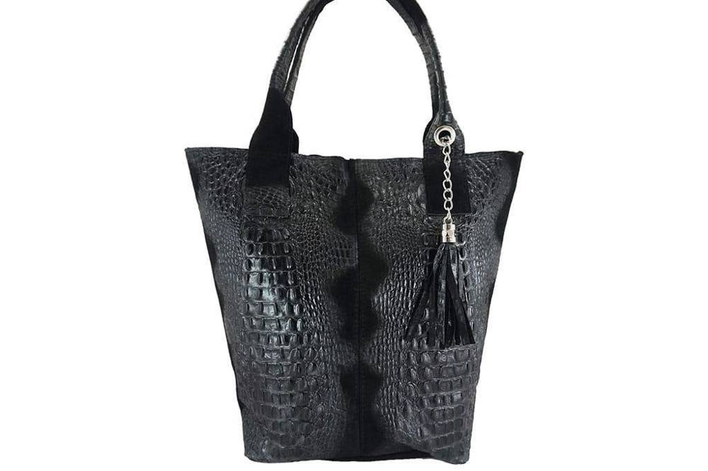 Torebka ze skóry naturalnej damska Barberinis 375/7-1 shopper bag croco A4 czarna - cecha produktu