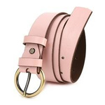 Skórzany pasek damski do spodni pudrowo-różowy ze złotą klamrą - Beltimore A69