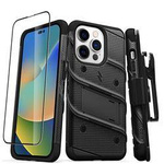 Pancerne etui iPhone 14 Pro ze szkłem 9H na ekran + uchwyt z podstawką (czarny) ZIZO BOLT Series