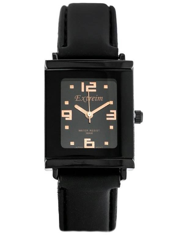 Czarny zegarek damski Extreim EXT-Y015B-2A - zegarek z przodu na białym tle, czarny pasek