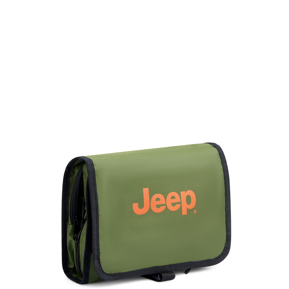 Kosmetyczka podróżna z materiału unisex Jeep Delsey wisząca zielona - wnętrze i przegrody