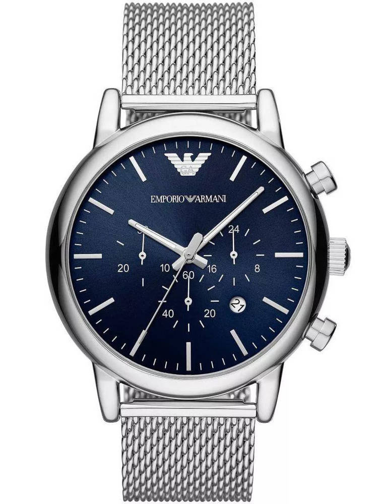 Srebrny zegarek męski Emporio Armani AR80038 - zegarek z przodu na białym tle
