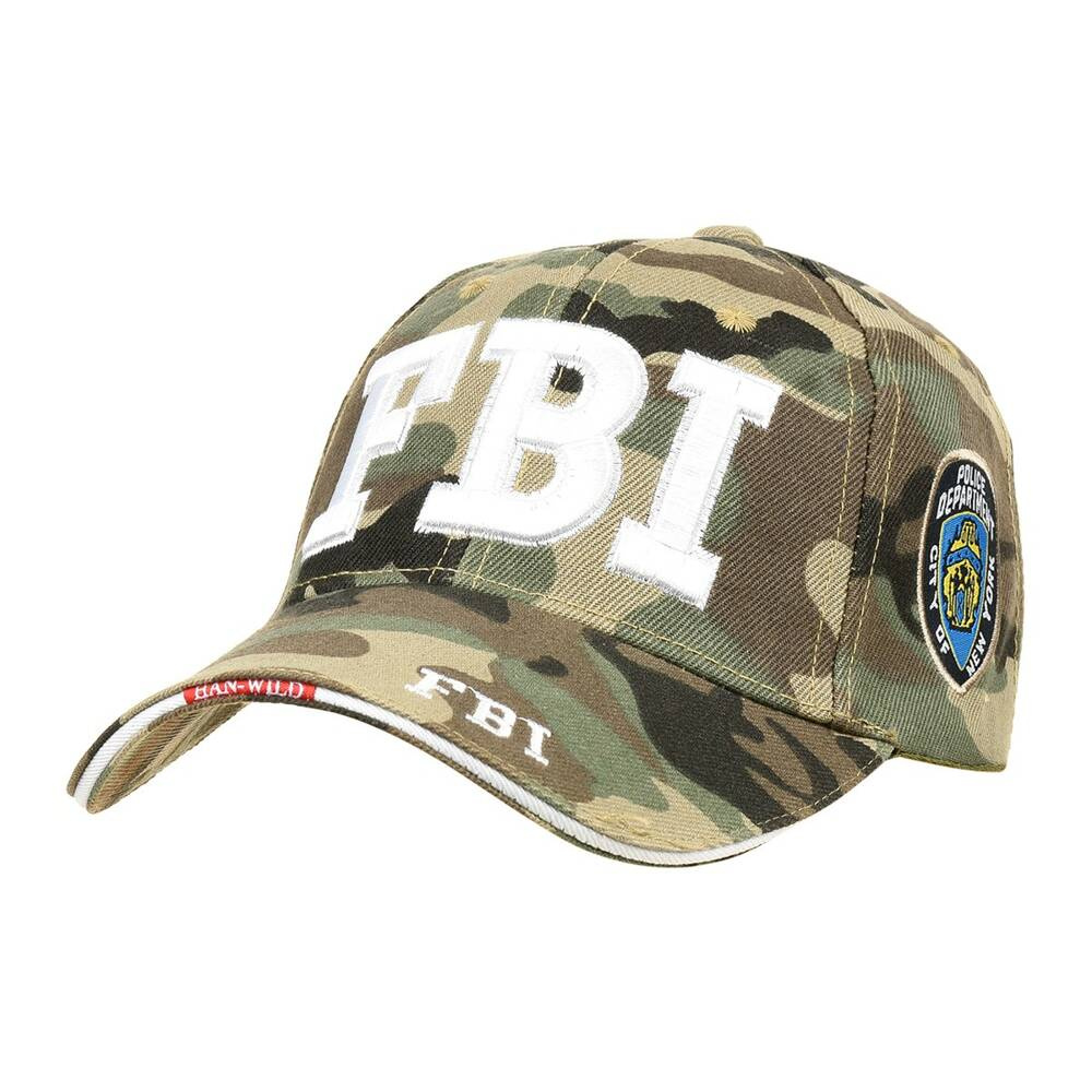 Zielona czapka Versoli CZ-M-20, wzór moro, haft FBI z przodu i naszywka z boku