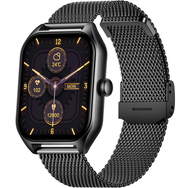 Czarny smartwatch unisex Rubicon RNCF03 - pod kątem, czarna bransoleta mesh