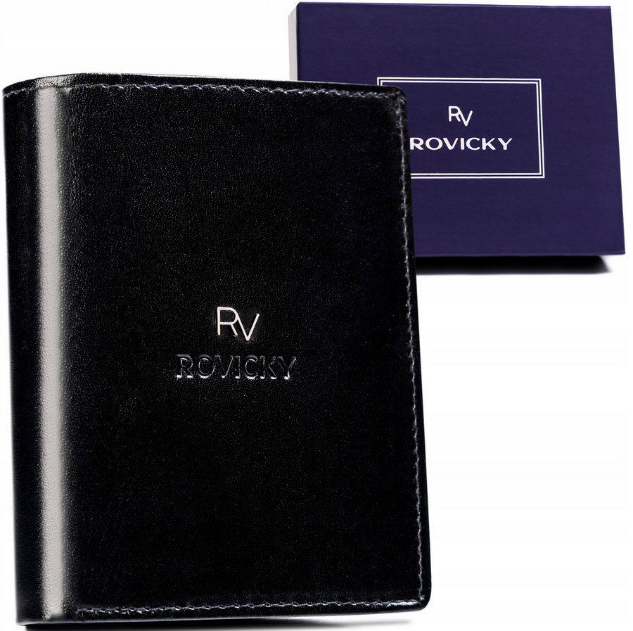 Czarny pionowy portfel męski Rovicky RV-7680272-IL-BCA