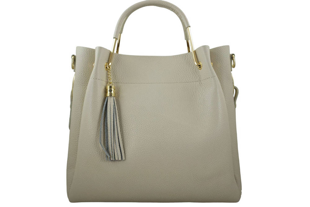 Torebka skórzana damska Barberini's 960-10 shopper bag A4 jasnobeżowa - szlachetna skóra naturalna