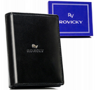 Skórzany czarny pionowy portfel męski bez zapięcia - Rovicky RV-7680272-BCA