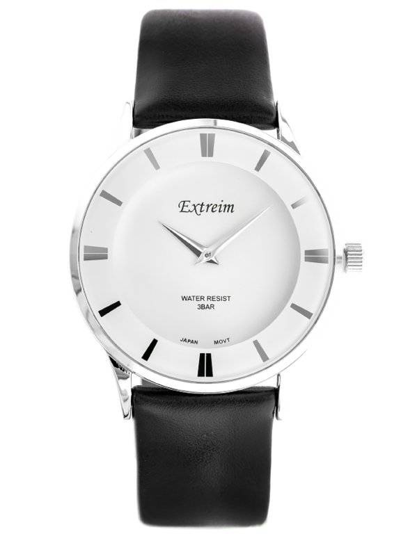 Czarno-srebrny zegarek męski Extreim EXT-8095A-1A - zegarek z przodu na białym tle, czarny pasek